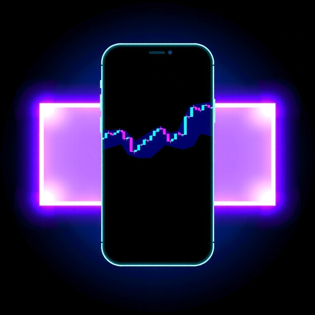 Mobile trading interface silhouette with glowing edges